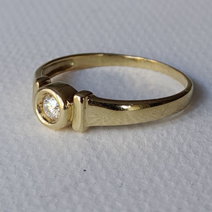 Pierścionek, złoto 14k, naturalny brylant, certyfikat.