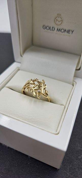 Złoty pierścionek ażurowy liście 585 GOLD MONEY