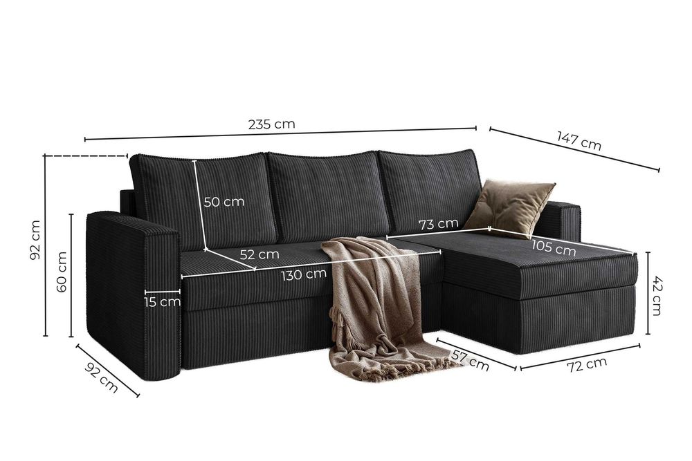 Narożnik Sofia. Sprężyny bonell, 2 pojemniki, sztruks. Szybka dostawa