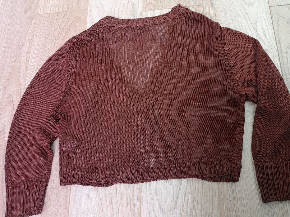 Sweterek -  bolerko, H&M, brązowy z błyszczącą nitką, krótki, rozm.. L