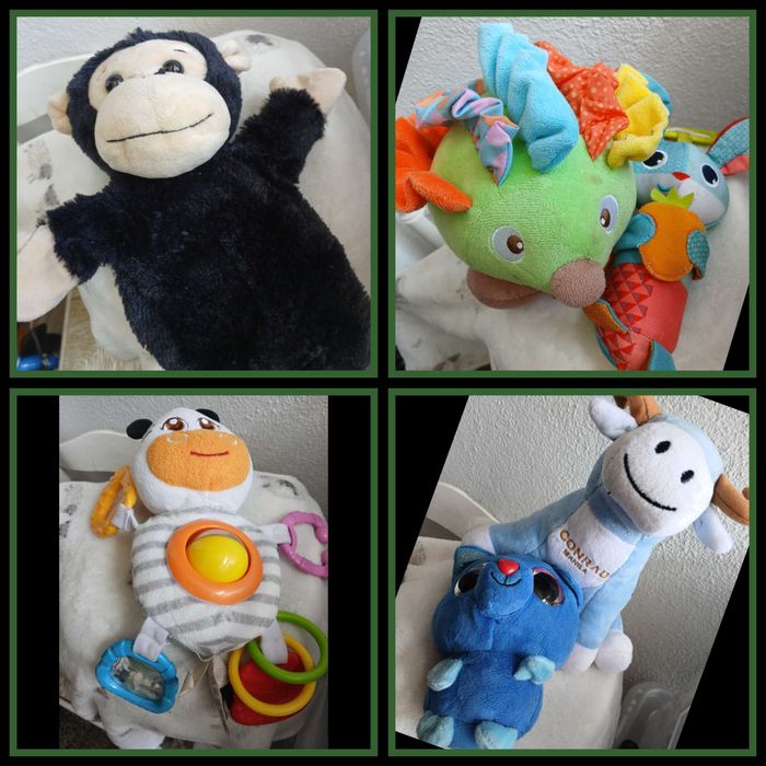 Lote brinquedos, biberões, sapatos, 50 peças roupas etc