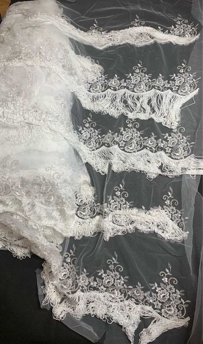 Koronka srebrna tiul haftowany 13,5m Suknie Ślubne materiał do szycia