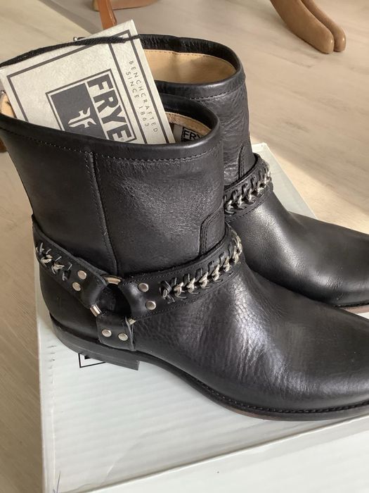 Байкерські шкіряні чоботи Frye Phillip Chain Black Moto Short Harness