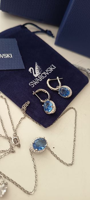 Conjunto Swarovski Original - Colar e Brincos Cristais Azuis