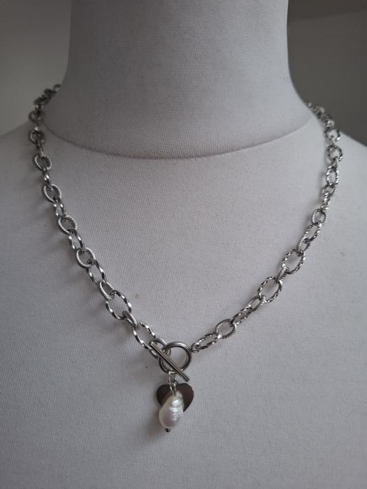 Naszyjnik handmade ze stali nierdzewnej z naturalnych kamieni perły