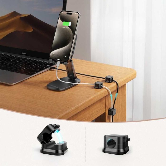 Klipsy samoprzylepne do kabli – organizer przewodów na biurko, czarne