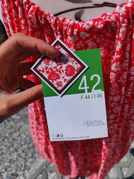 Bluzka na ramiączkach czerwona biała wzory oversize 42 XL
