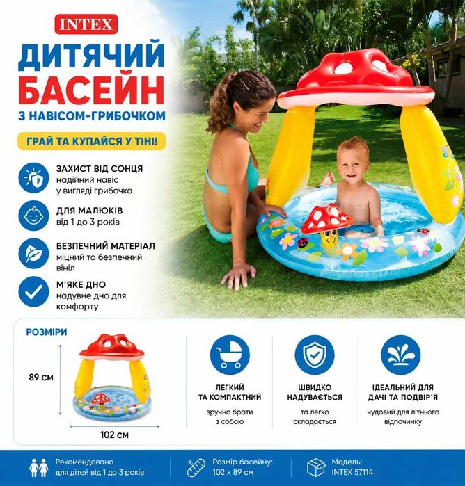 Надувний дитячий басейн Intex Грибочок