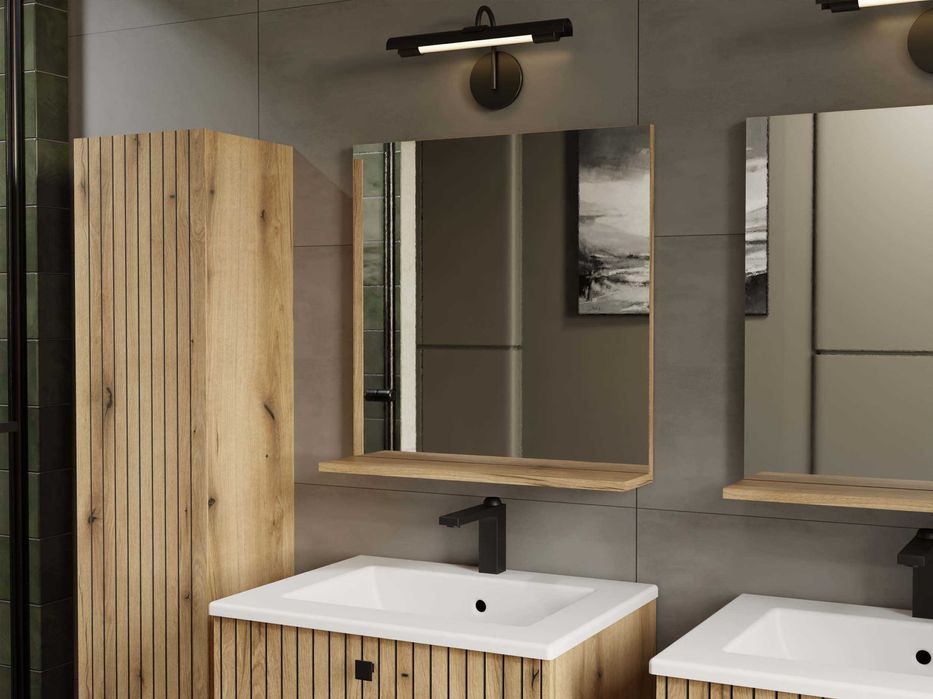 Lustro TIGO z Półką 60x61,5 Cm Do Łazienki Przedpokoju DĄB EVOKE