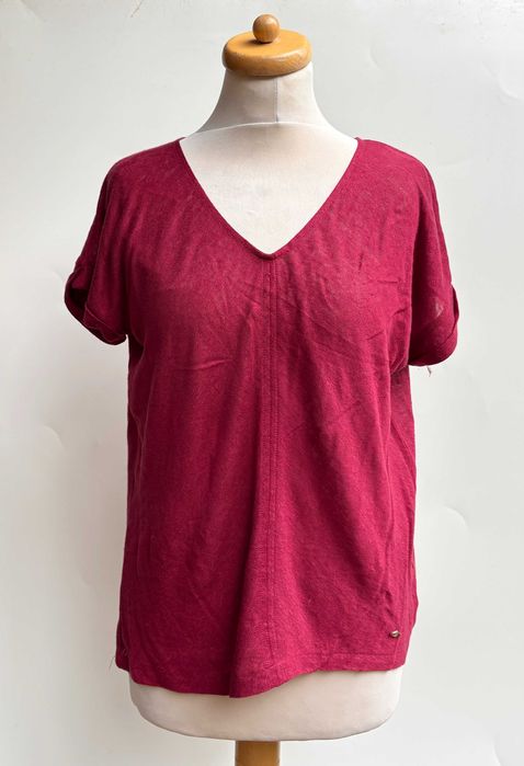 Bluzka Bordowa Massimo Dutti S 36 Krótki Rękaw Bordo