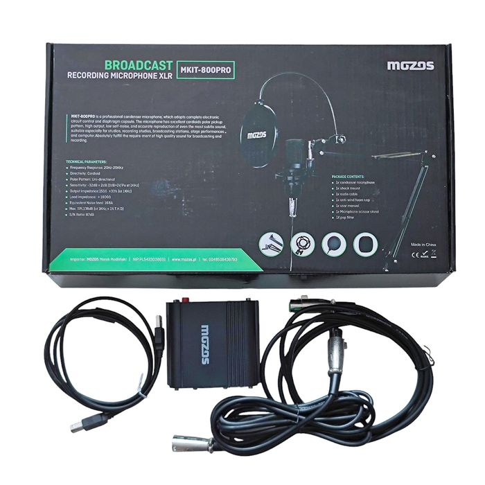 Mikrofon Mozos MKIT-800PRO + zasilacz Phantom 48V XLR zestaw