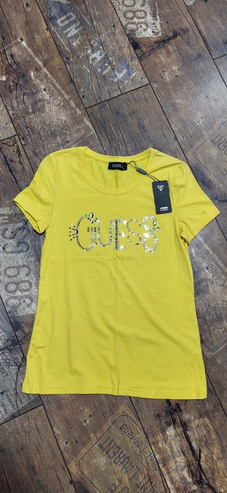 Żólta bluzka koszulka damski rozmiar kamienie guess S