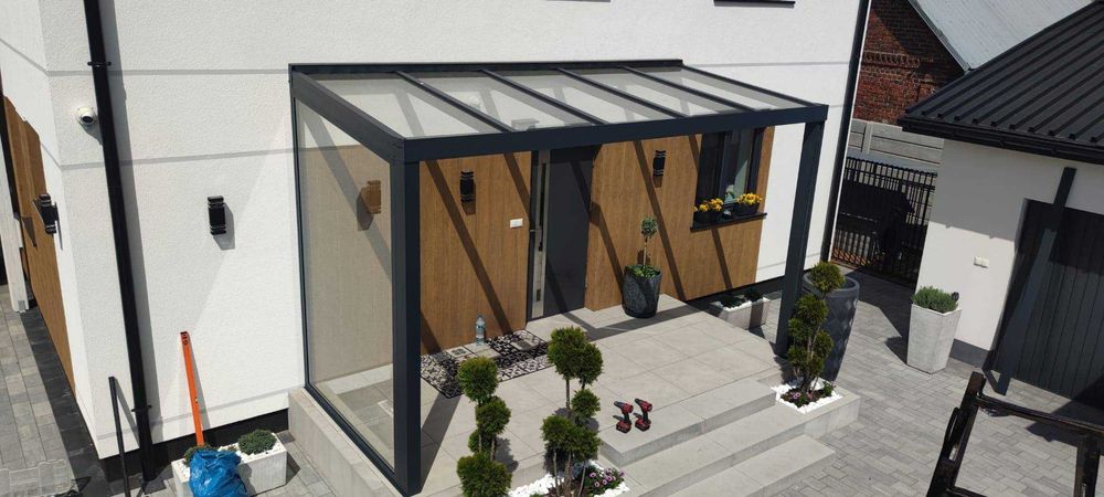 Zadaszenie tarasu, zabudowa balkonu, balustrady SZKŁO, ALUMINIUM, POLI