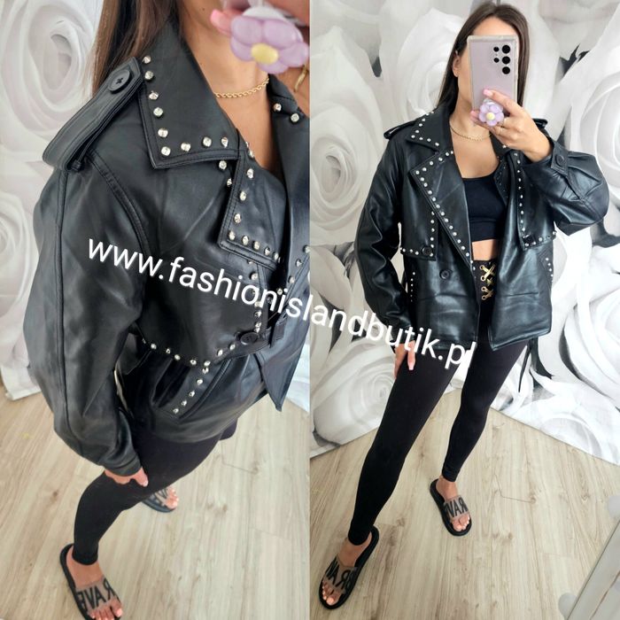 Kurtka ramoneska skórzana z ćwiekami