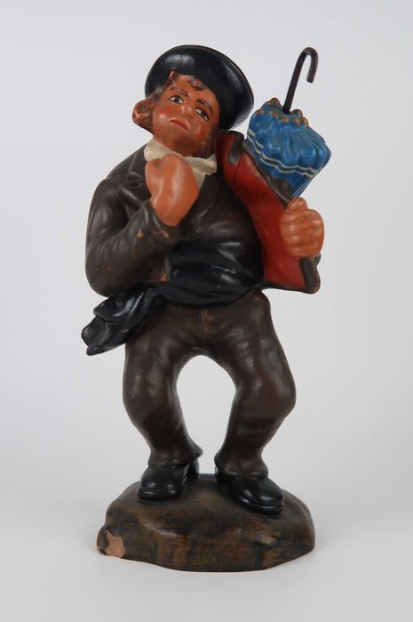 Paliteiro Zé Povinho com guarda chuva em faiança das Caldas (raro)