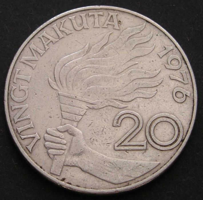ZAIR 20 makuta 1976 - znicz - pochodnia