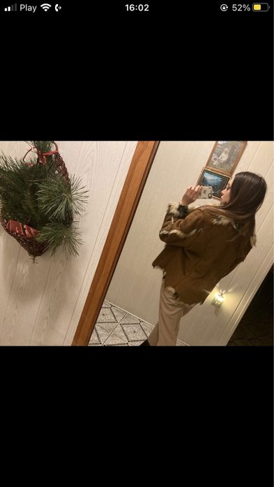 Brązowe beżowe czarne białe futro kurka płaszczyk z futrem