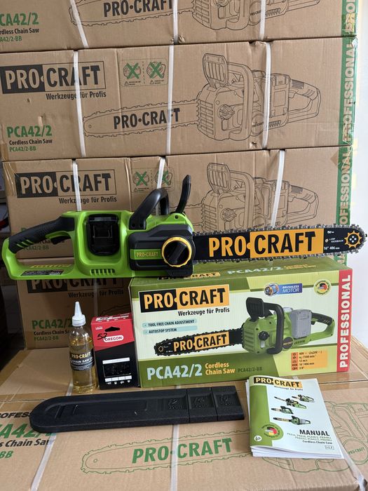 Пила акумуляторна PROCRAFT PCA42/2 /швидкість 12 м/с /шина 40см/ + ланцюг OREGON/ Гарантія 3 роки