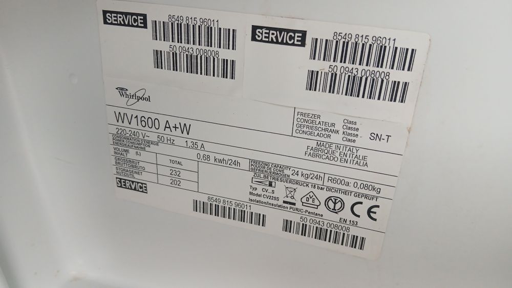 Zamrażalka pionowa Electrolux  Whirlpool Transport