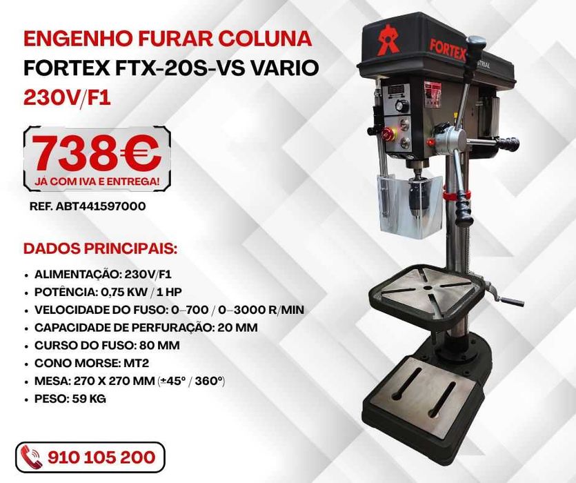 Engenho Furar Coluna FORTEX FTX-20S-VS VARIO 230V/F1 JL20