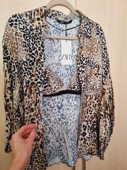 Zara koszula wiskoza print leopard panterka M