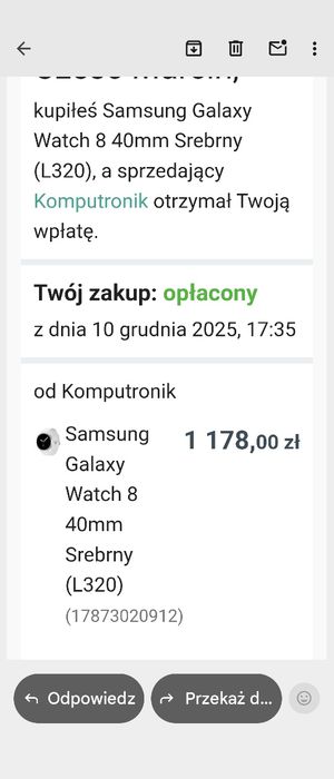 Samsung Galaxy smartwatch 8 praktycznie nowy 40 mn srebrny