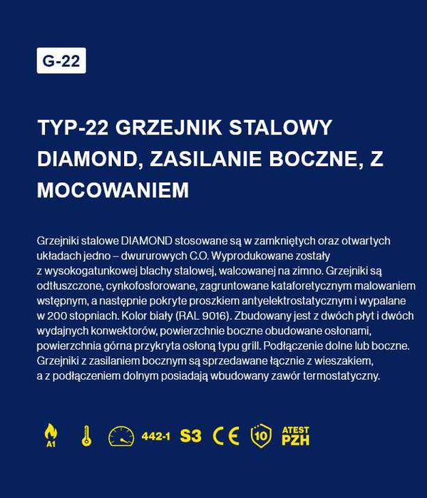 Grzejniki C22 600x400 Zasilanie Boczne DIAMOND - Szadek