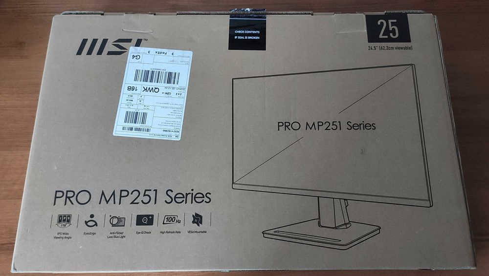 Monitor MSI PRO MP251 24,5" Full HD IPS 100Hz 1ms MPRT - NOWY