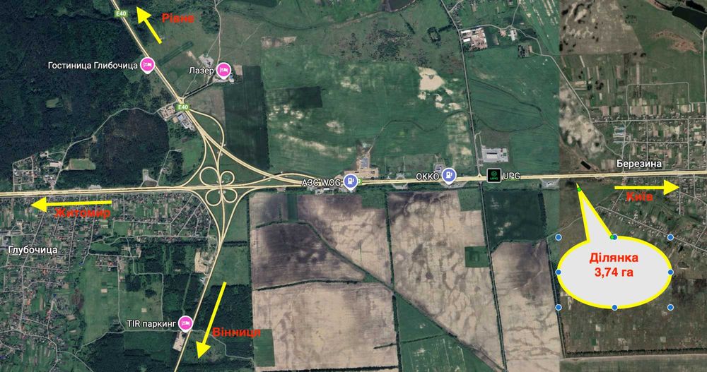 Земельна ділянка комерційного при-ня 3,74 га траса Киів-Чоп