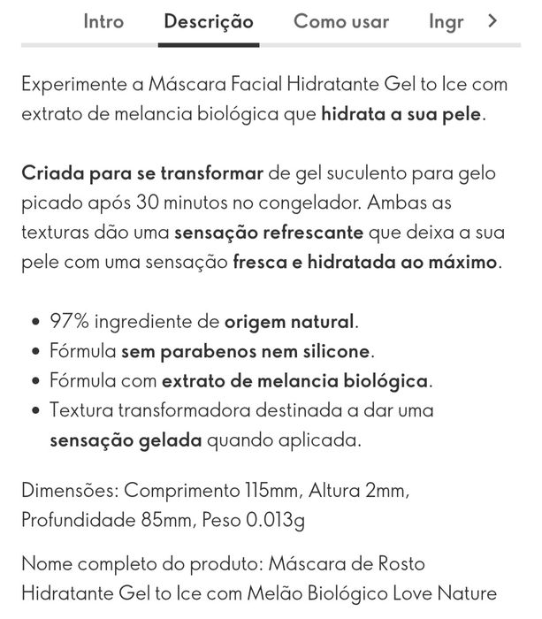 Máscara de Rosto Hidratante Gel to Ice com Melancia  10ml Oriflame