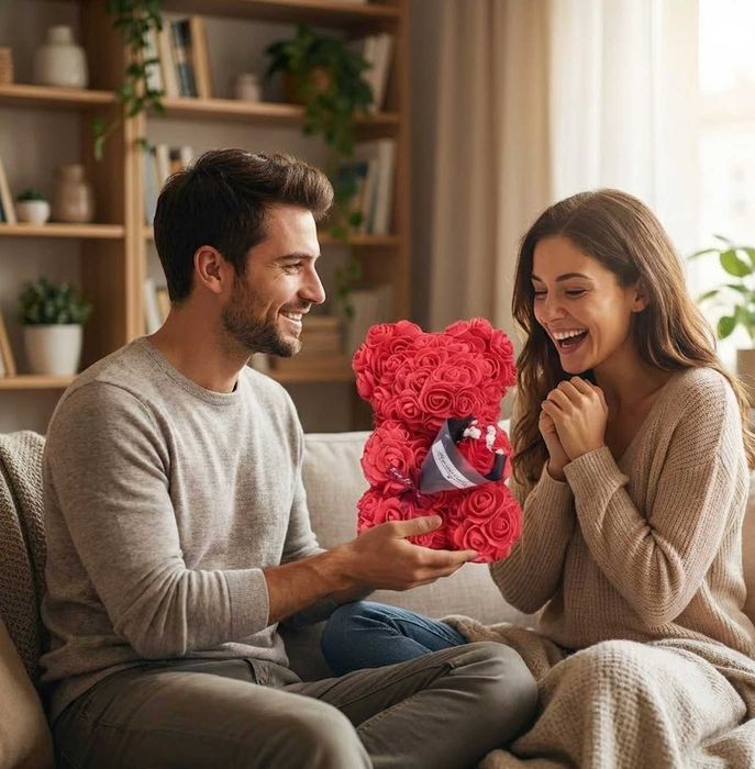 Miś z Róż Prezent Na Walentynki Dzień Kobiet Babci + GRATIS Bukiet