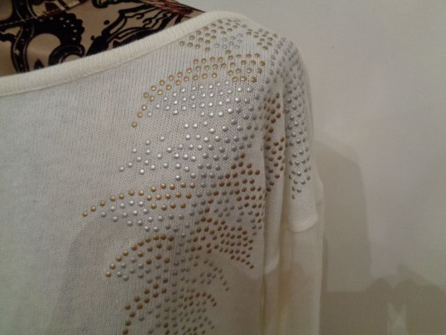 Sweter PROMOD - kolor ECRU, fantazyjne zdobienie