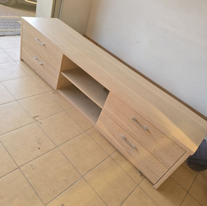 Szafka RTV dębowa komoda lity dąb kolor bianco krem 215 x  49.5 x  52 cm masywna, solidna