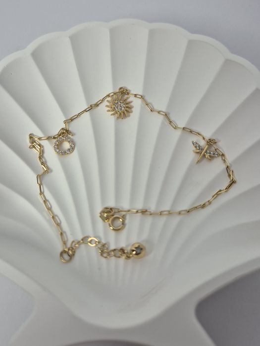 Nowa złota bransoletka na kostkę nogę słońce cyrkonie waszka p. 585