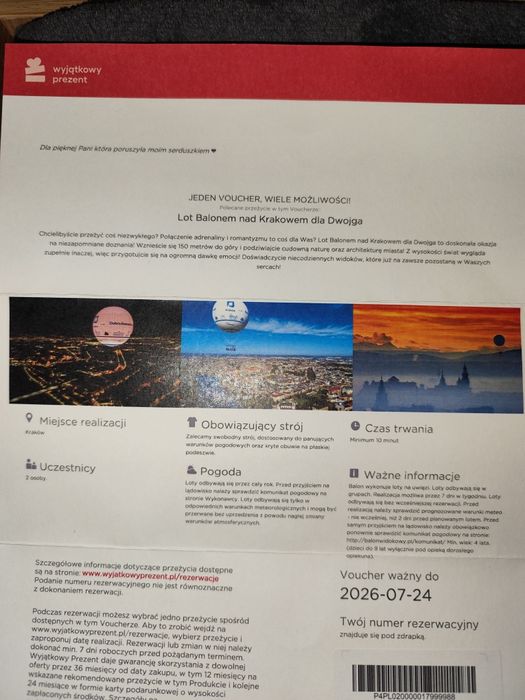 Lot balonem nad Krakowem dla dwojga