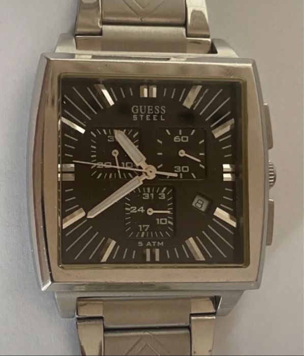 Relógio Guess Steel Masculino Cronógrafo Quadrado Aço Inoxidável – Mostrador Preto