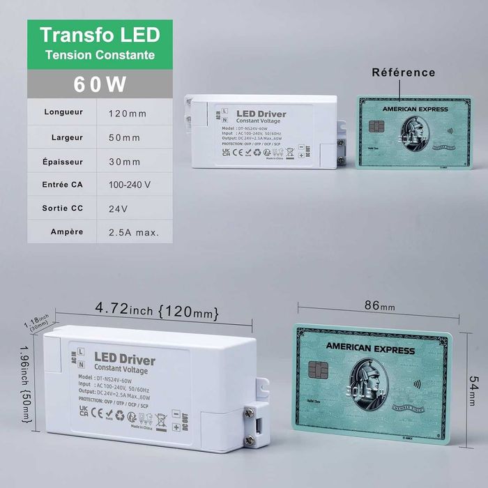 Zasilacz do LED REYLAX 24V 60W 2.5A przetwornik transformator AC DC