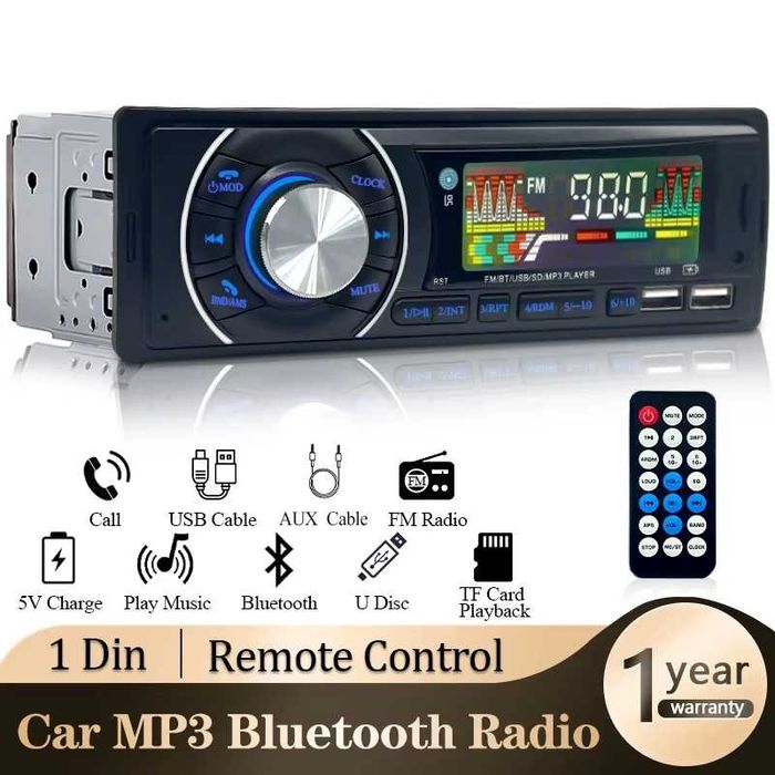 Rádio de áudio do carro 1din bluetooth  mp3  fm 12v do tlm aux/usb/tf