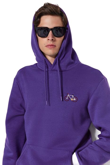 Trendyol man bluza męska z kapturem fioletowa z naszywką rower l 5da