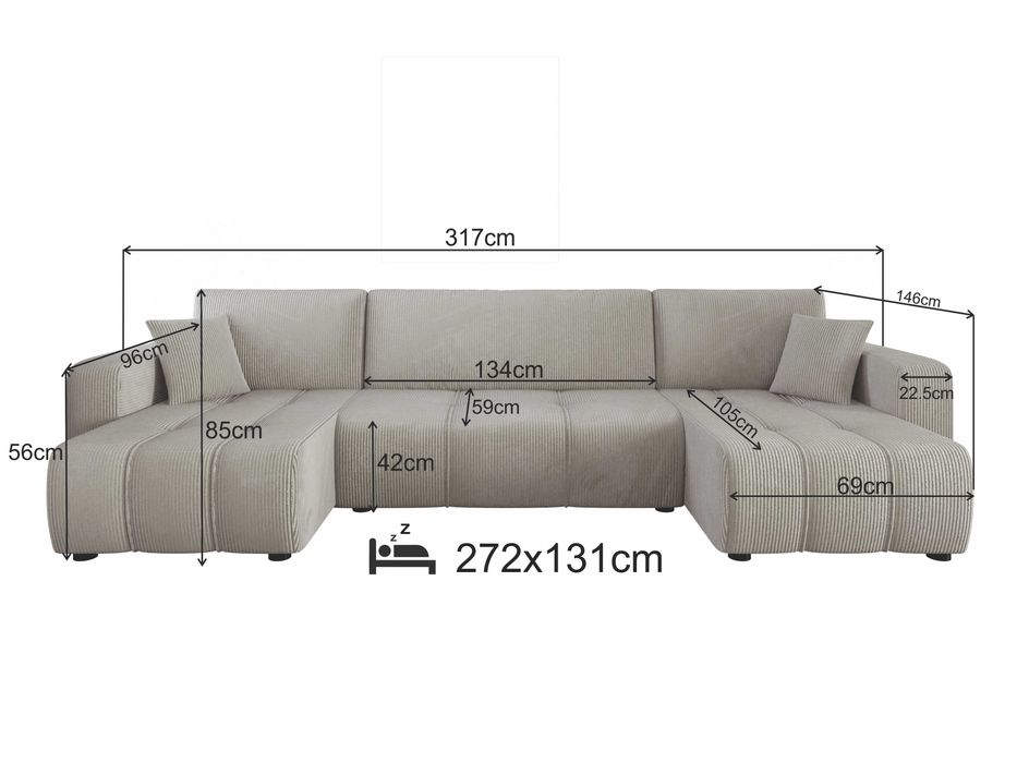 Narożnik Sofa Alice U funkcja spania pojemnik Poso 5 sprezyna falista