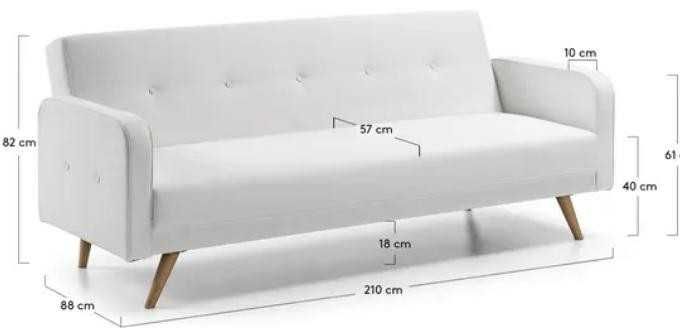 Sofá-cama Roger 3 lugares de pele sintética branco 210 cm