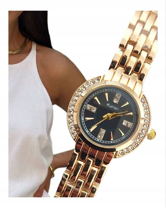 delikatny zegarek damski złoty klasyczny analogowy na bransolecie