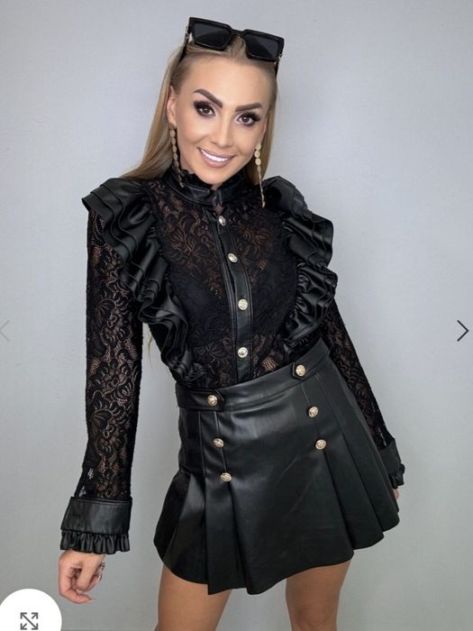 Koszula koronkowa z eco skórą La Monne.Okazja!