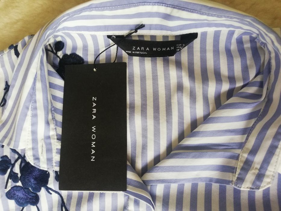 Koszula biało niebieska w paski z haftem Zara woman r. 36 S