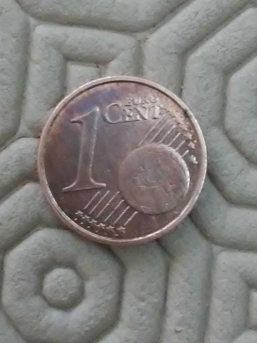 Moeda 1 cêntimo com defeito de cunho