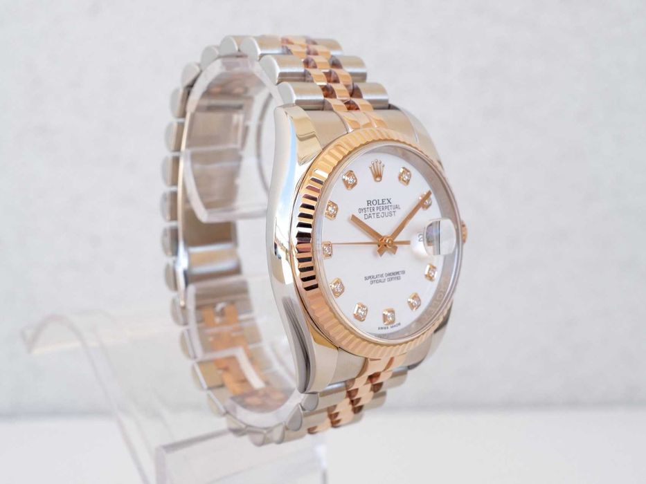 Rolex Datejust 36mm Jubilee Steel 18K Rose Gold White Diamond Dial