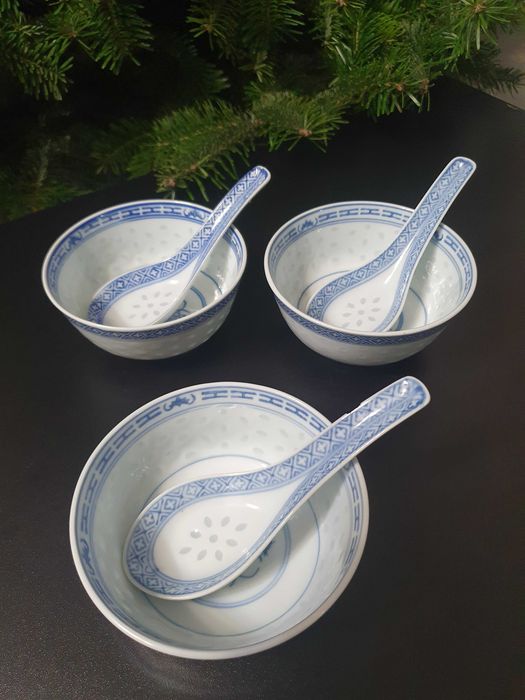 Miseczki łyżeczki spodki chińska porcelana antyki PRL