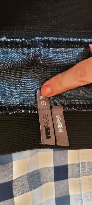 Komplet 38 spodnie jegginsy koszula kratka torebka filcowa