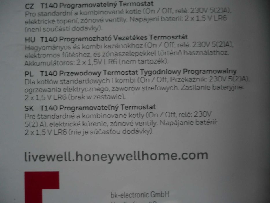 sterownik ogrzewania Honeywell T140 programator tygodniowy
