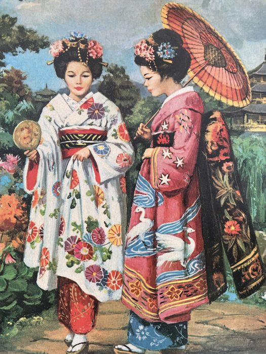 Reprodukcja – J.Pifarré  „Japońskie kobiety w ogrodzie”